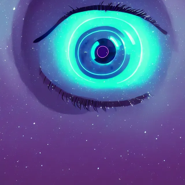 Prompt: a galactic neon eyeball, stars, artstation, digital art
