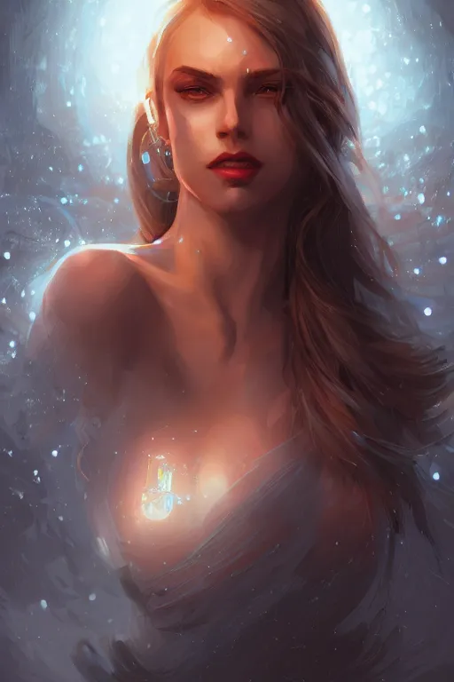 Image similar to clear portrait of a curious attractive women, background hyper detailed, character concept, full body, dynamic pose, glowing lights intricate, elegant, highly detailed, digital painting, artstation, concept art, sharp focus, illustration, van baarle lois and qwek dom