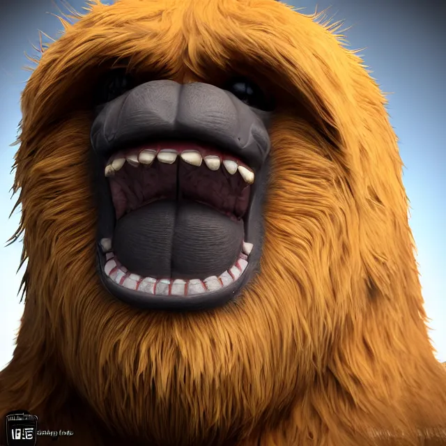 Prompt: perfectly centered close up portrait of happy hairy monster, candid photography, by anne stokes, highly detailed, unreal engine 5