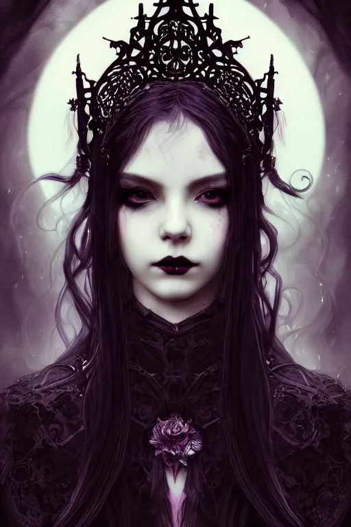 Prompt: beautiful and gothic and victorian and luxury and demonic young medieval dark princess portrait like blackpink lisa+smoky eyes+front face with light flowing hair, ultradetail face, art and illustration by tian zi and craig mullins and WLOP and alphonse mucha, fantasy, intricate complexity, human structure, human anatomy, fantasy character concept, watermark, blurry, hyperrealism 8k