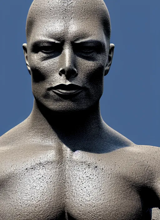 Prompt: cyborg elon musk as black basalt statue, in futuristic gardens, soft surface texture, very realistic 3 d render, soft sun lights, 4 k, high detailed photography result, 5 0 mm lens, rich deep colors, smooth gradients, depth of field, cinematic, hyper realism, high detail, octane render, unreal engine, 8 k, vibrant colors