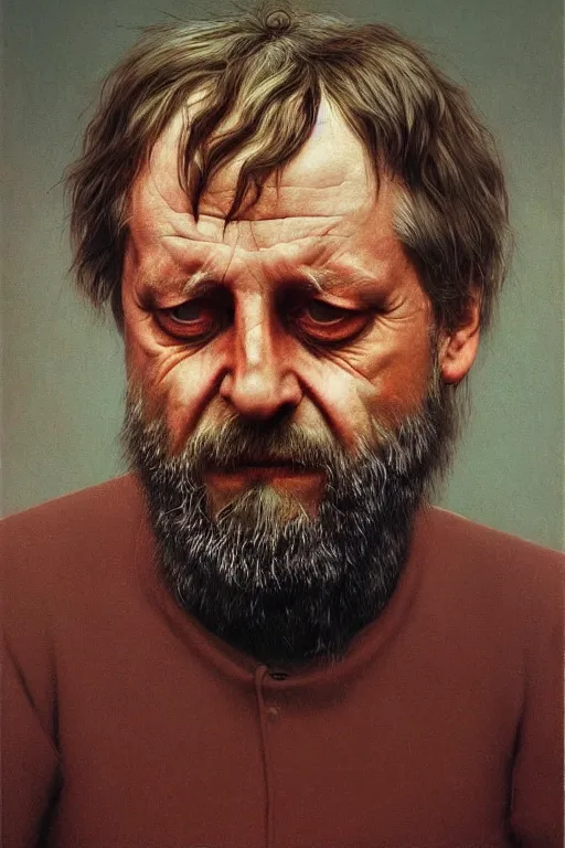 Image similar to portrait of Slavoj Žižek by Zdzislaw Beksinski