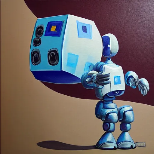 Image similar to funny robot painting a canvas, highly detailed, photorealism