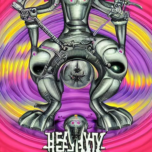 Prompt: heavy metal unicorn by h. r. giger and lisa frank