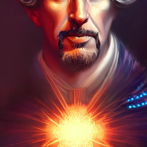 Prompt: full headshot portrait of george washington as Dr Strange, fantasy, intricate, elegant, digital painting, trending on artstation, concept art, sharp focus, illustration by Gaston Bussiere and artgerm, 4k.