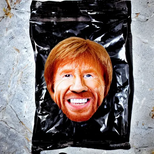 Image similar to chuck roast norris, food photo of chuck norris face on chuck roast