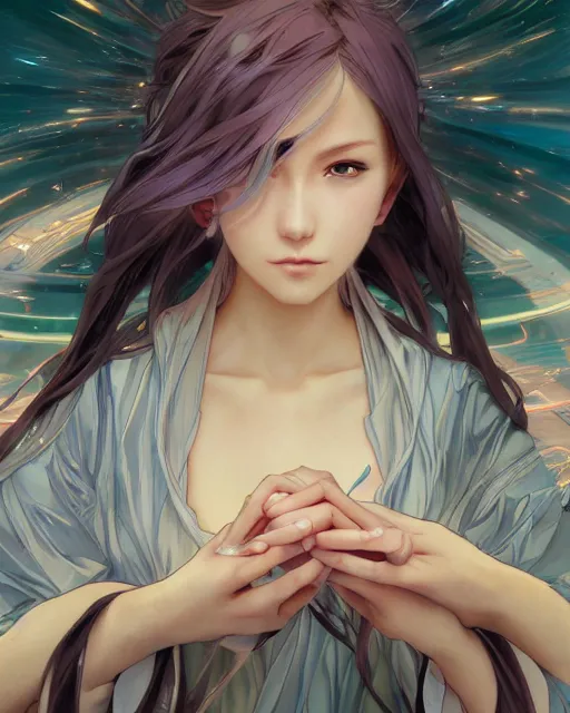 Image similar to illustration of an anime girl entranced bewitched mesmerized hypnotized mind controlled, spirals in eyes, by artgerm and wlop and greg rutkowski and alphonse mucha, digital art, extreme detail, realistic lighting, cinematic composition, concept art, sharp focus, colorful, photorealistic, 8 k