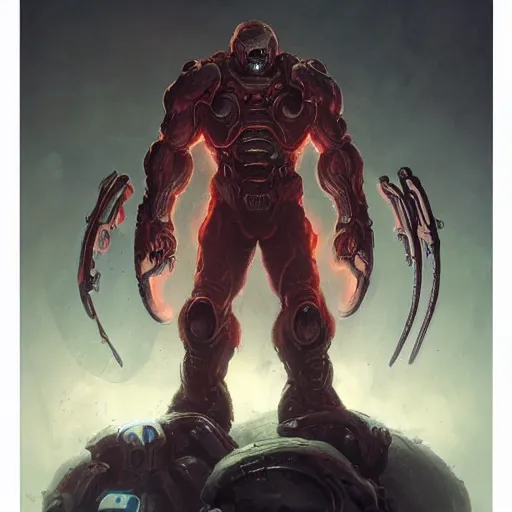 Image similar to doom eternal, mutant, tubes fused with the body, front view, painted by stanley lau, painted by greg rutkowski, painted by stanley, artgerm, masterpiece, digital art, trending on arts