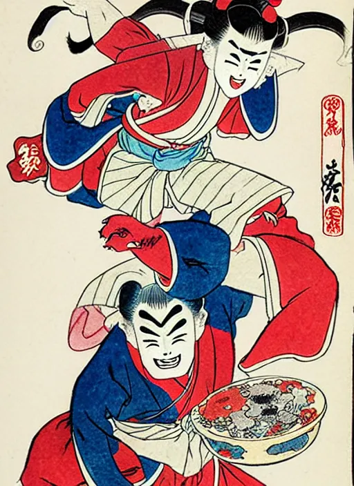 Image similar to harley quinn as a yokai illustrated by kawanabe kyosai and toriyama sekien