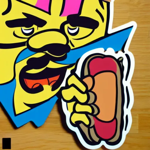 Image similar to wario eating a hot dog stencil art