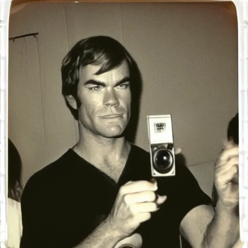 Prompt: dexter morgan at a disco 1 9 7 0 s polaroid