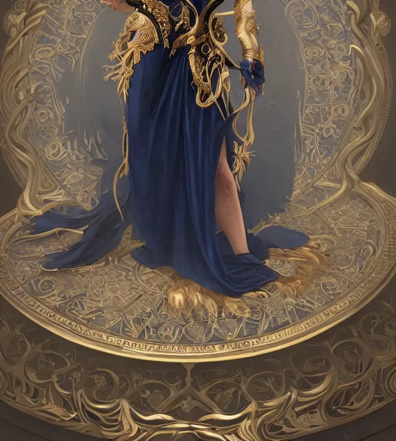 Image similar to god of death, young male, in the underworld, elegant dark blue dress, very detailed, throne, very intricate details, jewelry, gold eyeshadow, elaborate long black hairstyle, wings, cinematic, artstation, william bouguereau, alphonse mucha, greg rutkowski, rossdraws, octane render