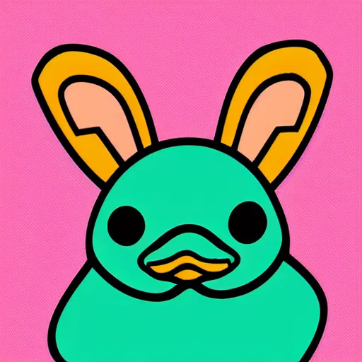 Image similar to icon of a duckrabbit, half duck half bunny, flat color, teal background