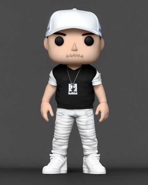 Image similar to full body 3 d render of eminem as a funko pop, studio lighting, white background, blender, trending on artstation, 8 k, highly detailed