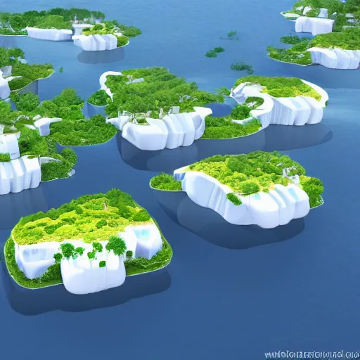 Image similar to floating islands with futuristic minimalistic houses on them floating above the chinese province, 8k, detailed, soft colors,