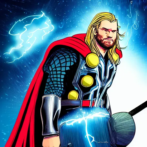 Image similar to a thor illustration with ligthning