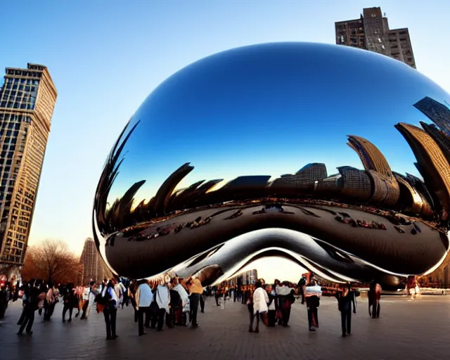 Prompt: the bean in chicago but it's floating in the air