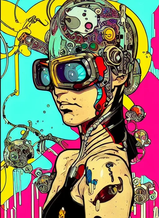 Prompt: cyberpunk pisces!! cyborg portrait illustration, pop art, splash painting, art by geof darrow, ashley wood, alphonse mucha, makoto shinkai