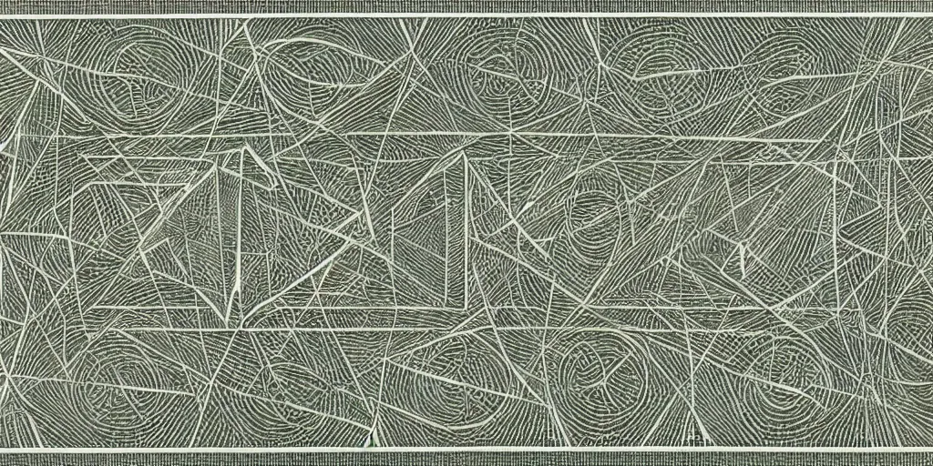 Prompt: “One US Dollar bill, geometric art by M.C. Escher, engraving, 1961”