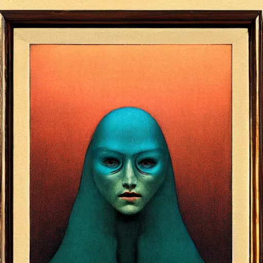 Image similar to portrait of bird woman by Beksinski