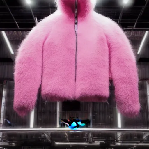 Prompt: nike logo made of very fluffy pink faux fur placed on reflective surface, professional advertising, overhead lighting, heavy detail, realistic by nate vanhook, mark miner