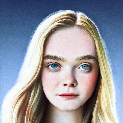 Image similar to Elle Fanning, head and shoulders portrait, extremely detailed masterpiece, one single continues line.