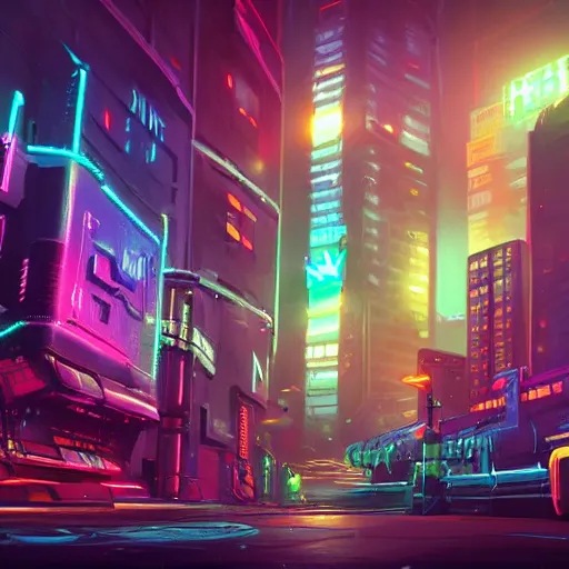 Prompt: A cybernetic creature in a neon-lit cityscape, Unreal Engine, 8k, by Jordan Grimmer and Artur little