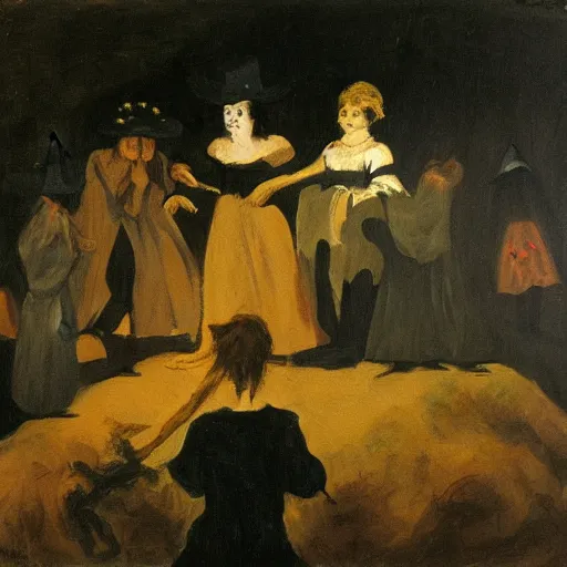 Image similar to a painting of a witches coven in the style of francisco goya