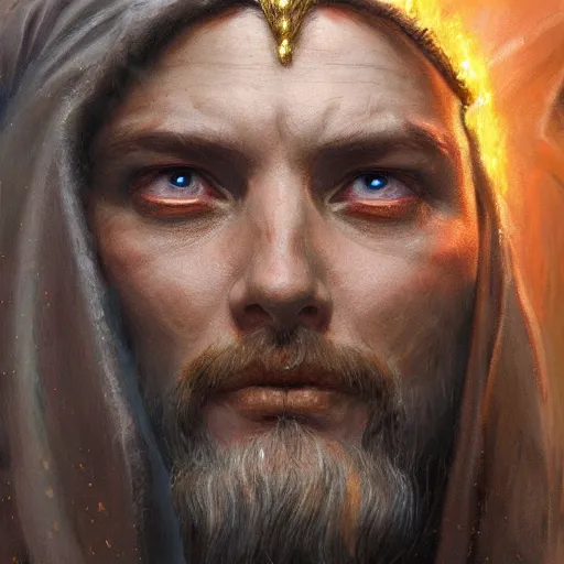 Image similar to the flame god as a realistic d & d fantasy character, closeup portrait art by donato giancola and greg rutkowski, vintage retro, realistic face, digital art, trending on artstation, symmetry!!