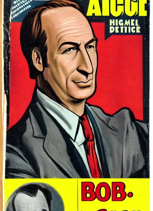 Image similar to portrait of bob odenkirk as saul goodman in the style of a detective book cover ace - high detective magazine 1 9 3 6, mad magazine, cover