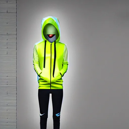 Image similar to new Nike Hoodie, inspired by Rick And Morty, 3D rendering, hyperdetalied, photography studio, 8K,