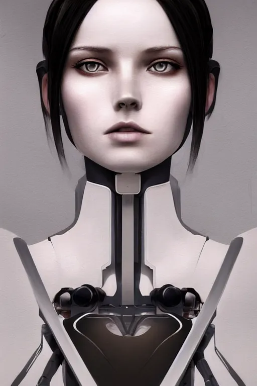 Image similar to a beautiful image of a futuristic female android with a mechanical mecha body and a beautiful female human face, body mostly black metal with internal lights glowing inside, symmetrical and realistic proportions by Irakli Nadar, tom bagshaw, Charlie Bowater with details by Jason Felix, furio tedeschi, face by ilya kuvshinov, artgerm, cinematic backlit lighting, detailed, intricate, beauty retouch, elite, photo realistic, octane render, hyper real, ultra detailed, trending on artstation pinterest and deviantart