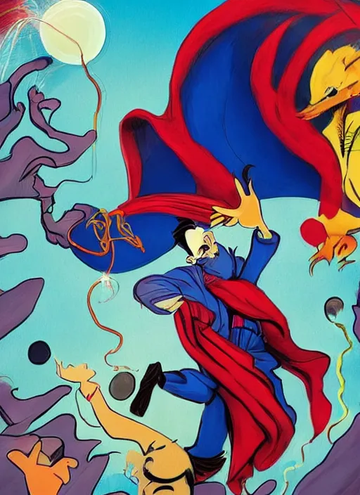 Prompt: the third first image on the scattered absurdity server, dr seuss, and dr strange, very pretty, portal hopping and time warping with wild reckless abandon, dramatic atmosphere, photo realistic, hyperrealism