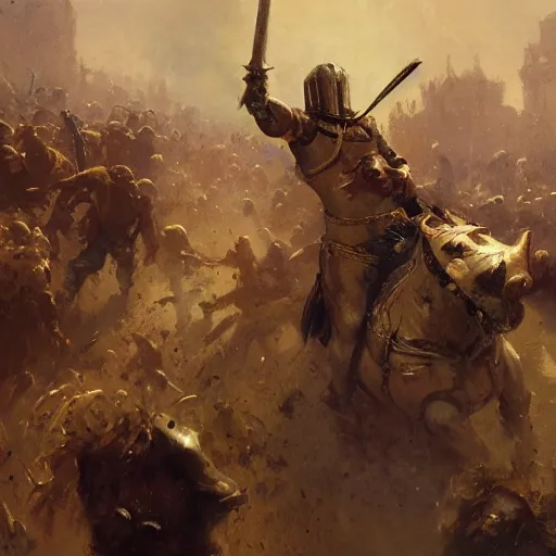 Prompt: knight fighting a mob of zombies, close angle, painting by gaston bussiere, craig mullins, j. c. leyendecker, 4 k, 8 k, trending on artstation, artstationhd, artstationhq, highest detail