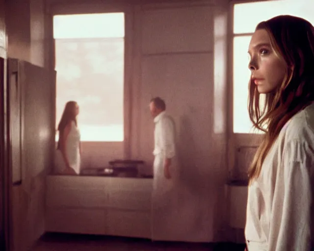 Prompt: Elizabeth olsen and Walter white lost in backrooms, cinestill 800t, cinematic shot, 4k HD,black bar movie