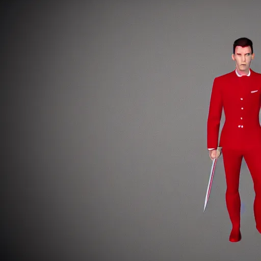 Prompt: Ibai Llanos wearing a red suit and holding a sword, super realistic, 8k, soft lights