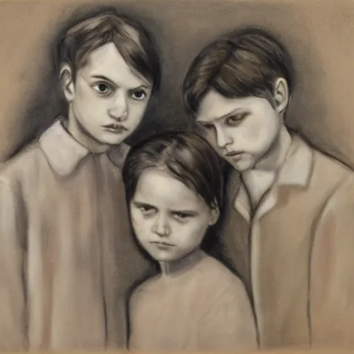 Prompt: the baudelaire children, realistic portrait, 1990s