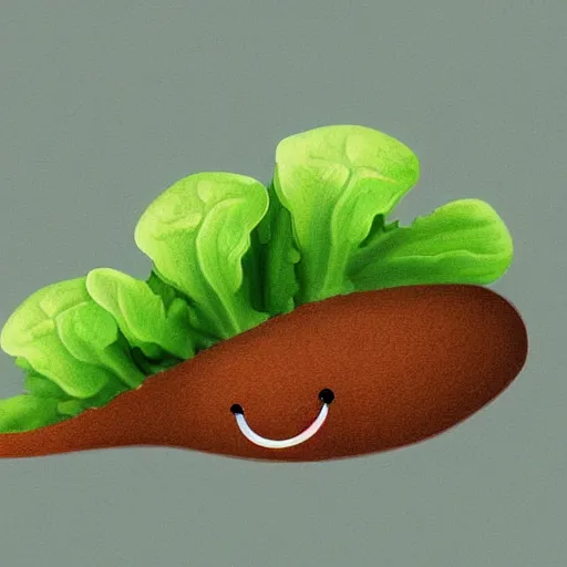 Prompt: a smiling caterpillar eating lettuce, digital art