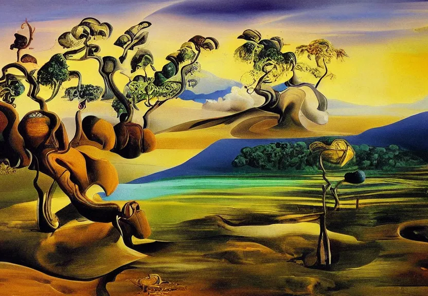 Image similar to sri lankan landscape, oil painting by salvador dali,