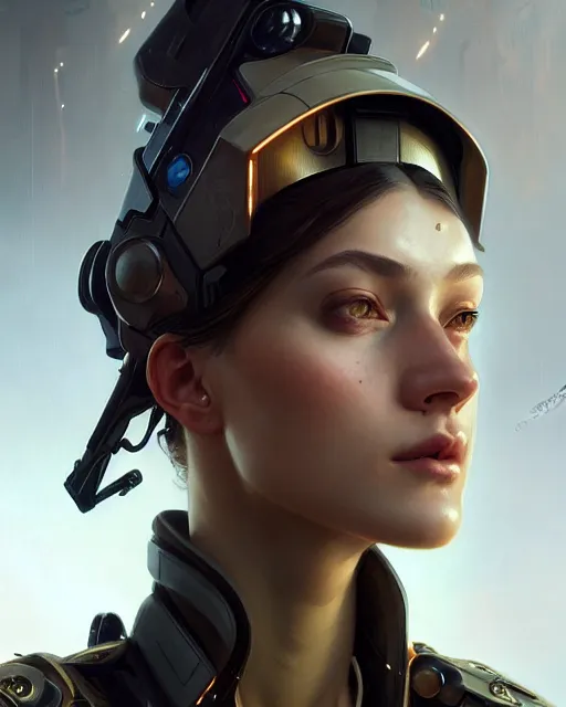 Prompt: beautiful female soldier, portrait, cyberpunk, ultra detailed, elegant, intricate, dynamic lighting, hyperrealism, digital art, digital painting, artstation, wlop, sharp focus, illustration, art by artgerm and greg rutkowski and alphonse mucha, 8 k