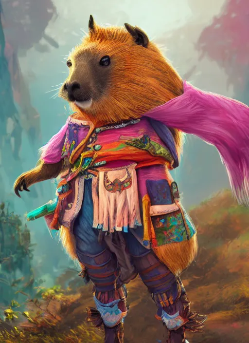 Image similar to detailed full body concept art illustration colorful pastel painting of an anthropomorphic capybara pirate in full intricate clothing, biomutant, ultra detailed, digital art, octane render, 4K