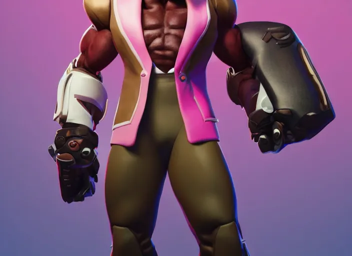 Image similar to doomfist, pink blazer, overwatch game, digital art, high detailed, artstation, octane render