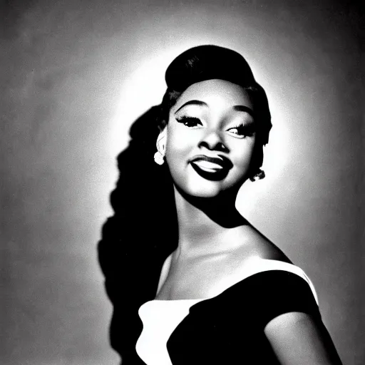 Image similar to black and white photo of a beautiful and elegant 1 9 5 8 young black actress