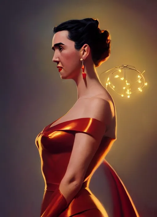 Image similar to portrait of 1 9 5 0 s darna, young jennifer connelly, intricate, elegant, glowing lights, highly detailed, digital painting, artstation, glamor pose, concept art, smooth, sharp focus, illustration, art by wlop, mars ravelo and greg rutkowski