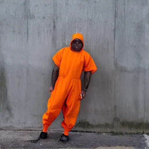 Image similar to bee wearing orange inmate suite