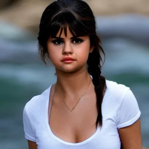 Image similar to Selena Gomez as Lara Croft fighting pirates