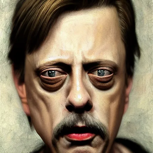 Image similar to hyperrealistic mixed media high resolution painting of a Steve Buscemi, stunning 3d render inspired art by István Sándorfi and Greg Rutkowski, perfect symmetry, dim volumetric lighting, 8k octane beautifully detailed render, post-processing, extremely hyper-detailed, intricate, epic composition, highly detailed attributes, highly detailed atmosphere, cinematic lighting, masterpiece, trending on artstation, very very detailed, masterpiece, stunning, flawless structure, lifelike texture, perfection,