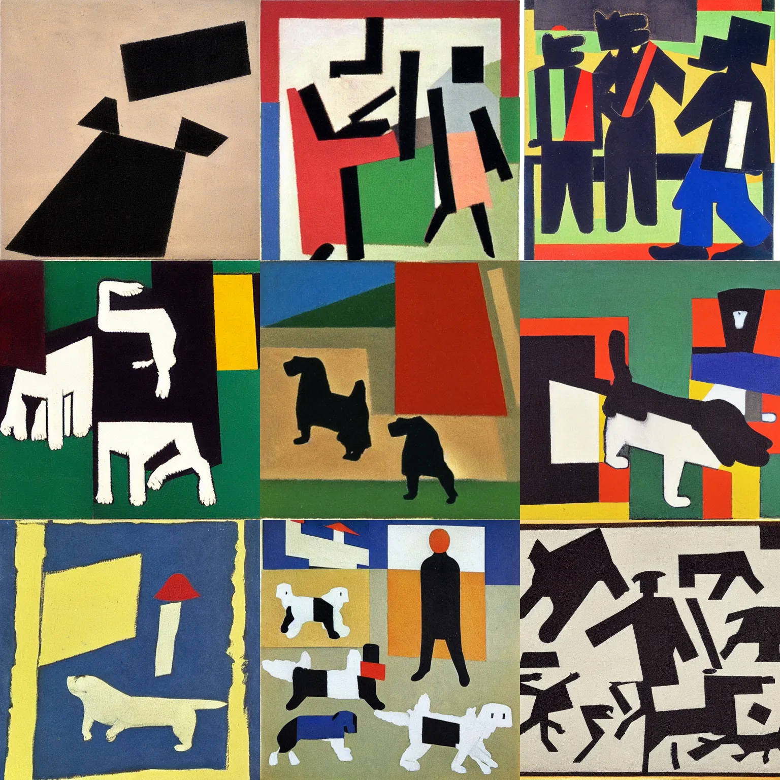 Prompt: an outine of a dog in a park, suprematism, kazimir malevich