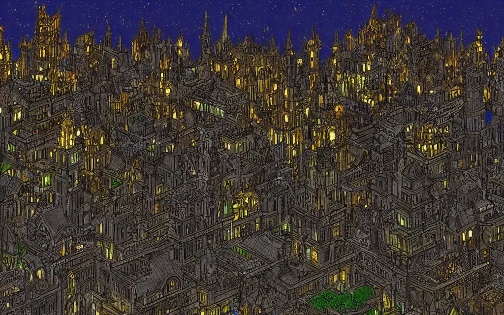 Prompt: an 18th gothic city at night. Pixel art, side view, panorama, (fantasy).