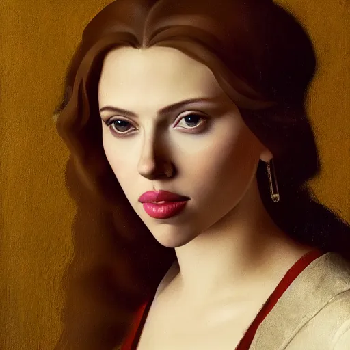 Prompt: portrait of scarlett johansson by johannes vermeer, hd, beautiful, glamorous, award winning, 4 k